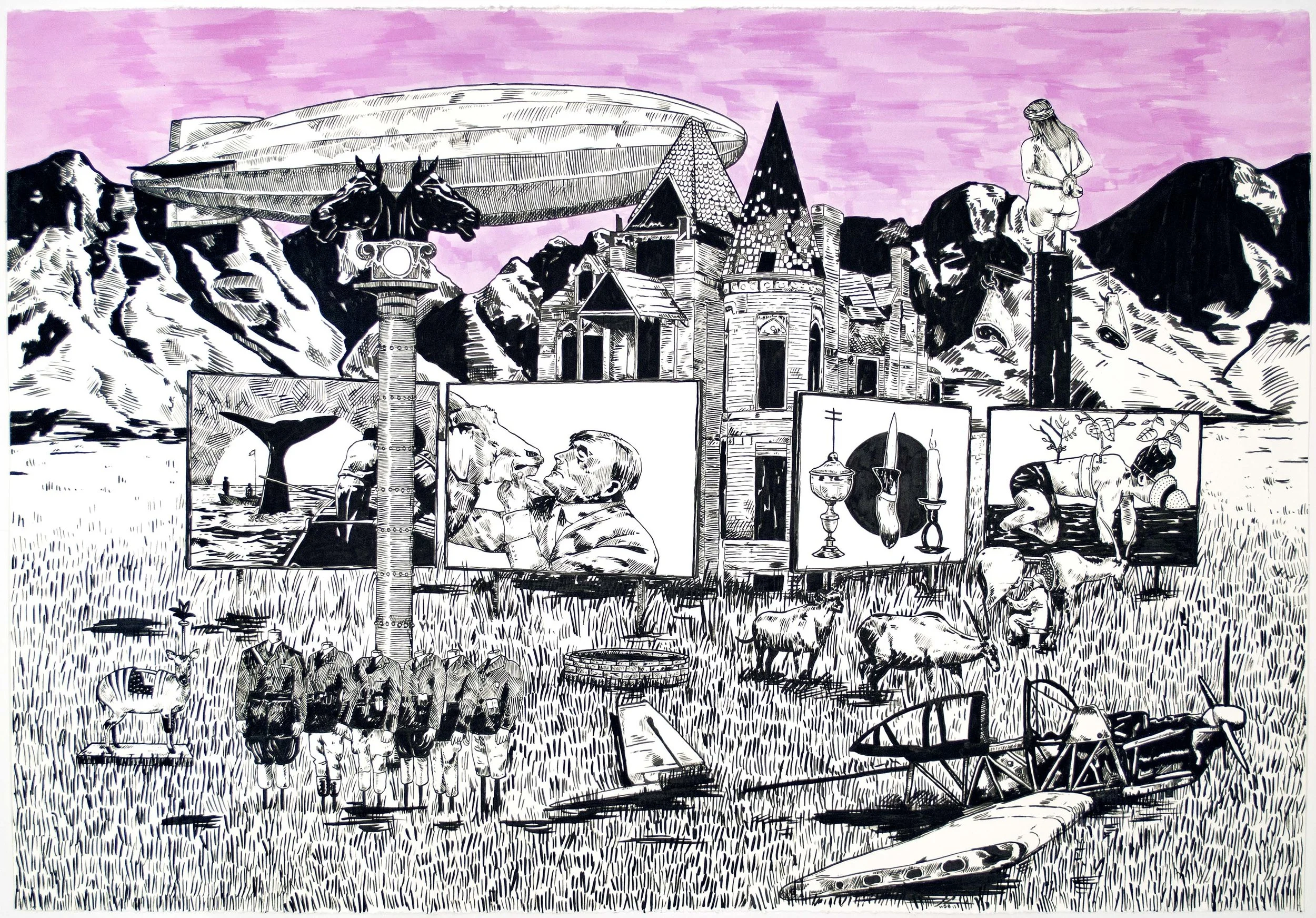 Grass Beyond the Mountain #3 , 2014 India ink on paper 30.5 x 44 inches