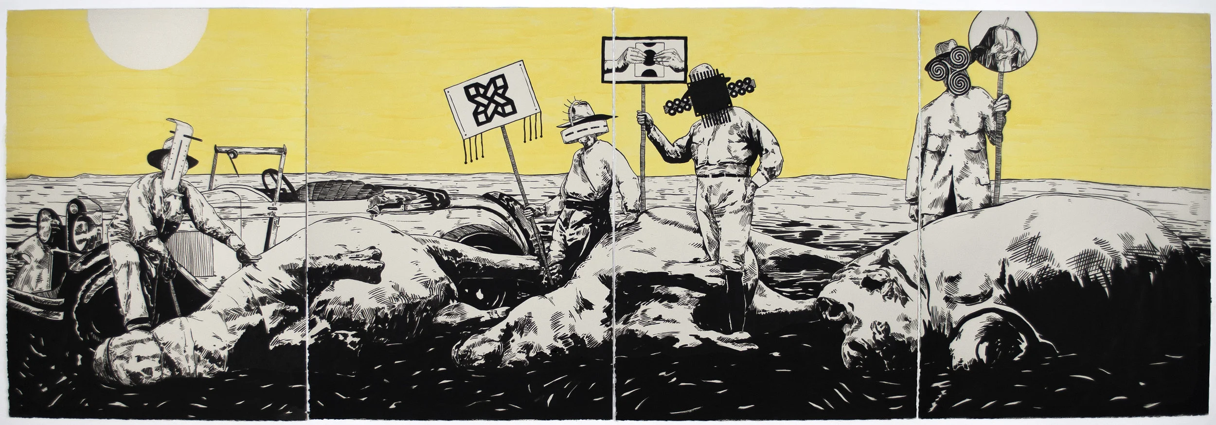 The Tide Has Turned #2 , 2013 India ink on paper 30 x 88 inches (quadriptych)