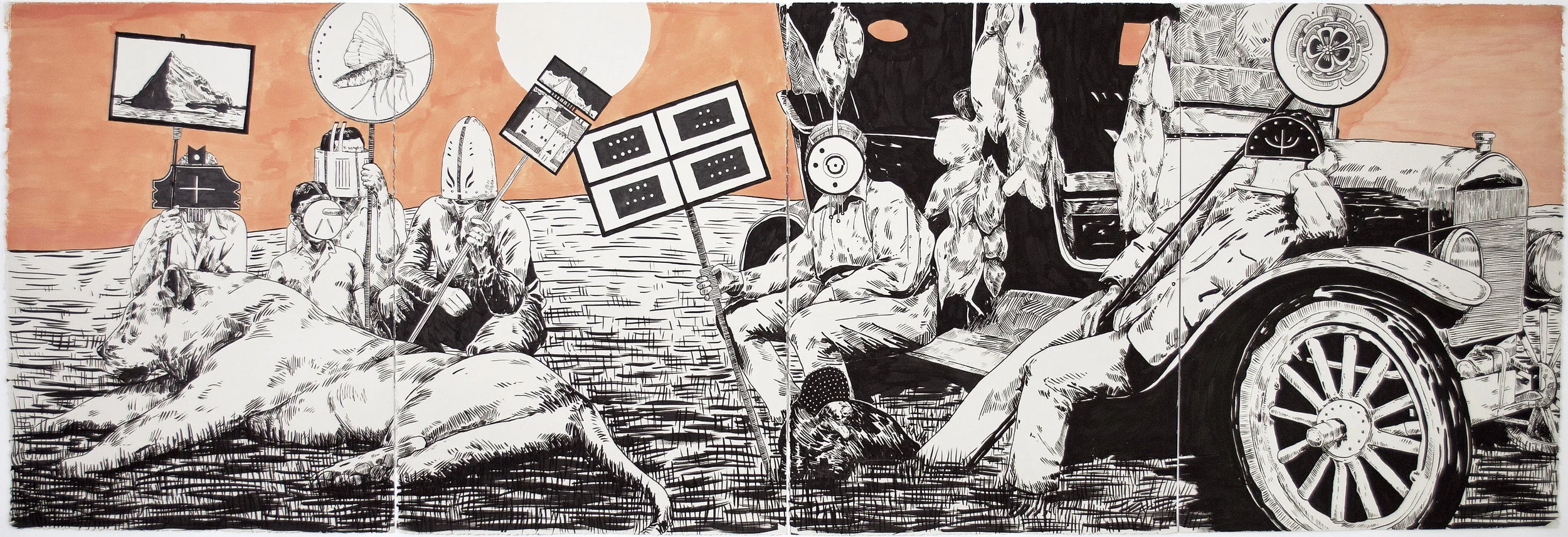 The Tide Has Turned #5 , 2013 India ink on paper 30 x 88 inches (quadriptych)