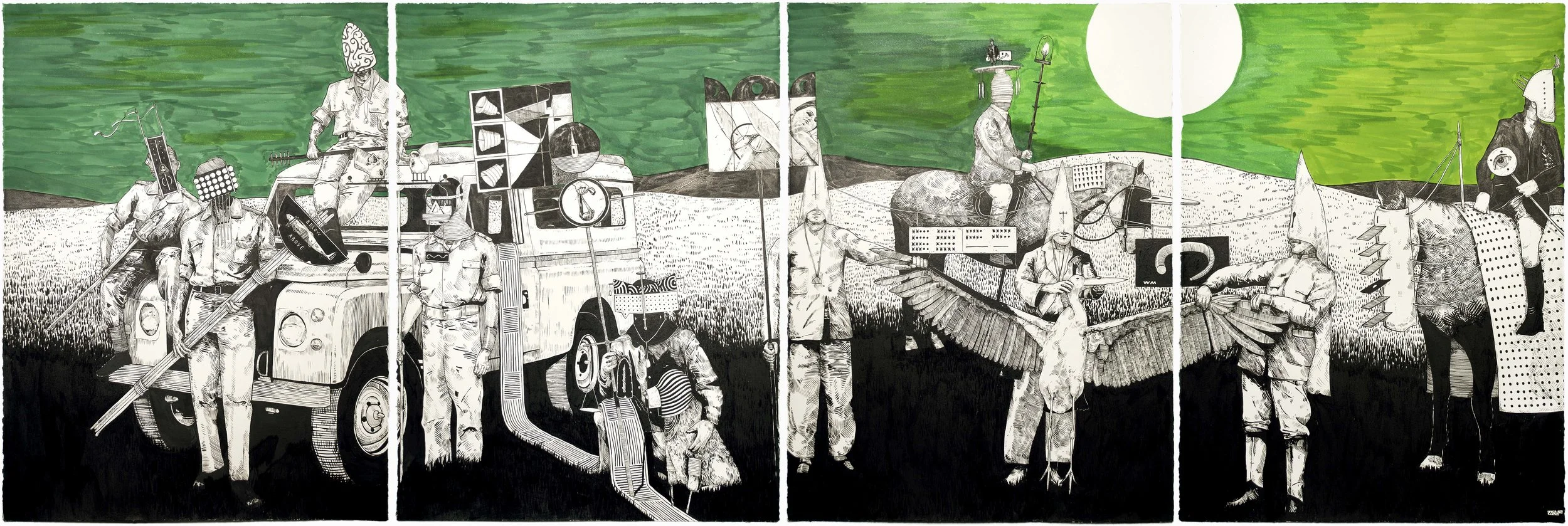 The Tide Has Turned #6 , 2014 India ink on paper 30 x 88 inches (quadriptych)