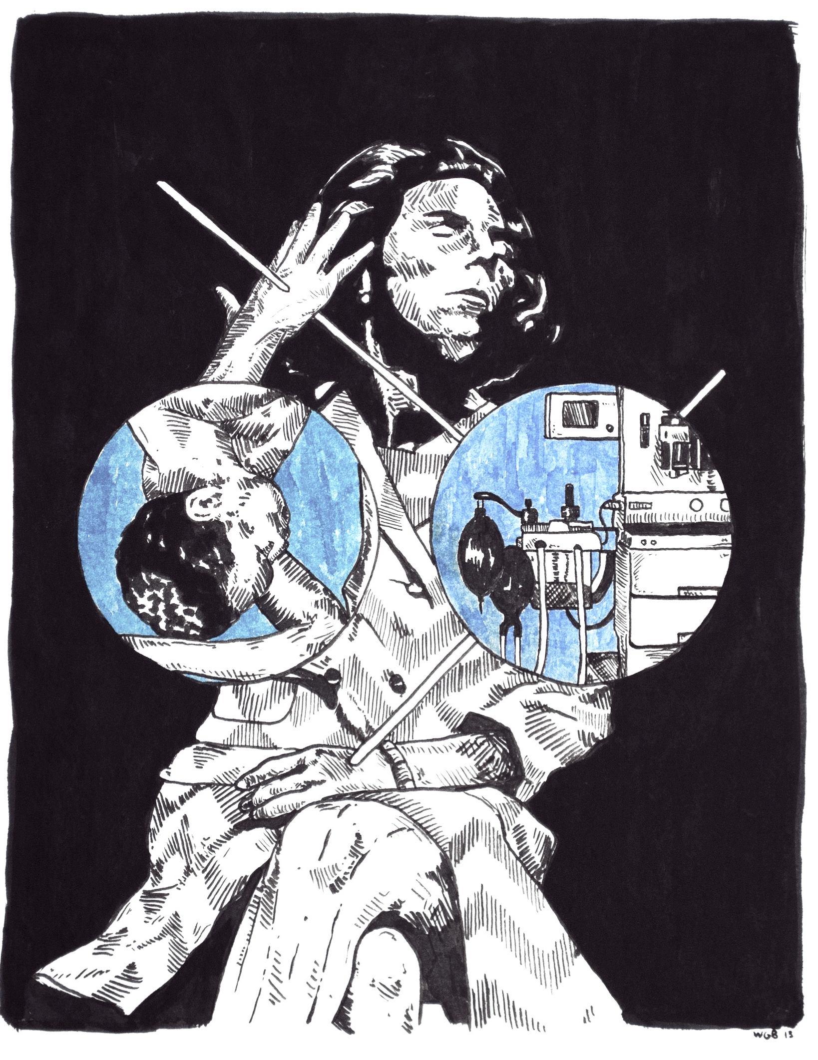 Lower Than the Lowest Animal #4 , 2014 India ink on paper 10 x 8 inches (diptych)