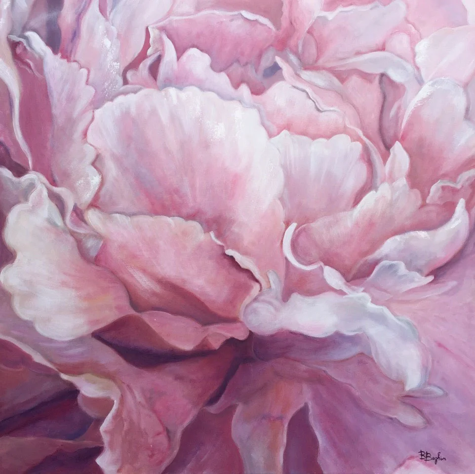 PINK PEONY, 2016, 100x100x4 cm, olio su tela