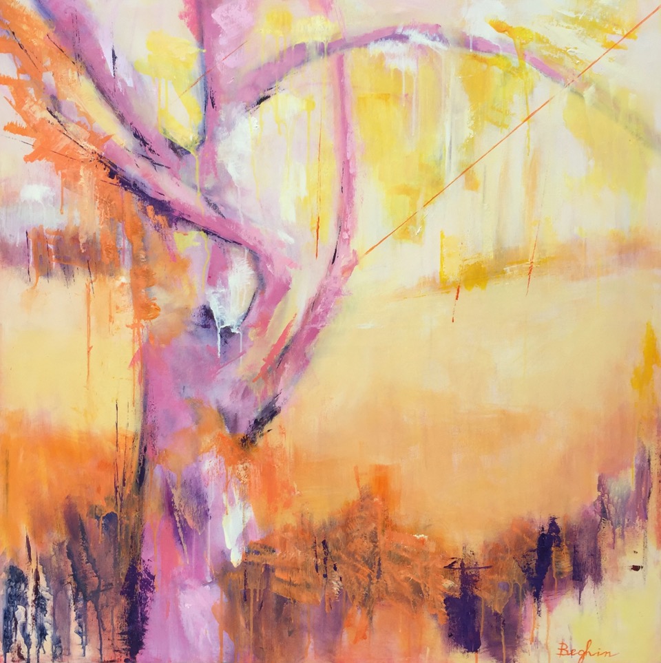 Follia nell'aria, 2018, 100x100 cm, tecnica mista su tela