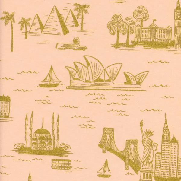 City toile in peach metallic lawn Les Fleurs. The Crafty Mastermind