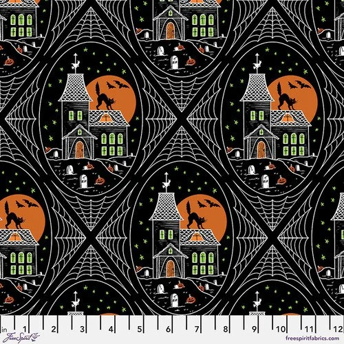 Haunted House Black - Scaredy Cat- Rachel Hauer and Freespirit Fabrics