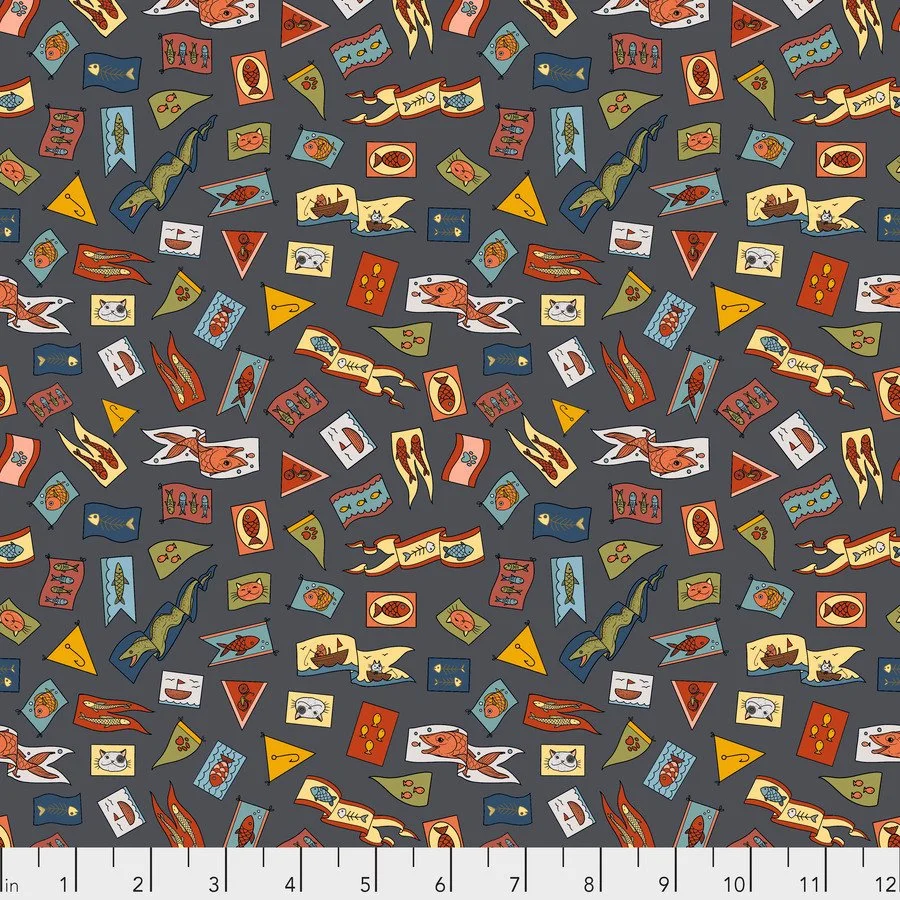 Pennants in Charcoal-Cats Tales  by Club Hauer and Freespirit Fabrics