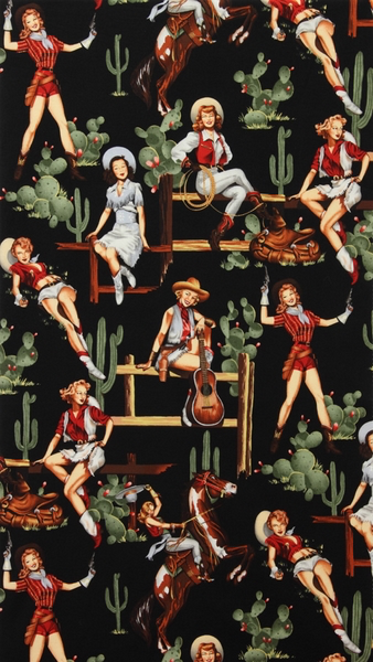 Cowgirl Pin Ups Black -Santa Fe by Alexander Henry