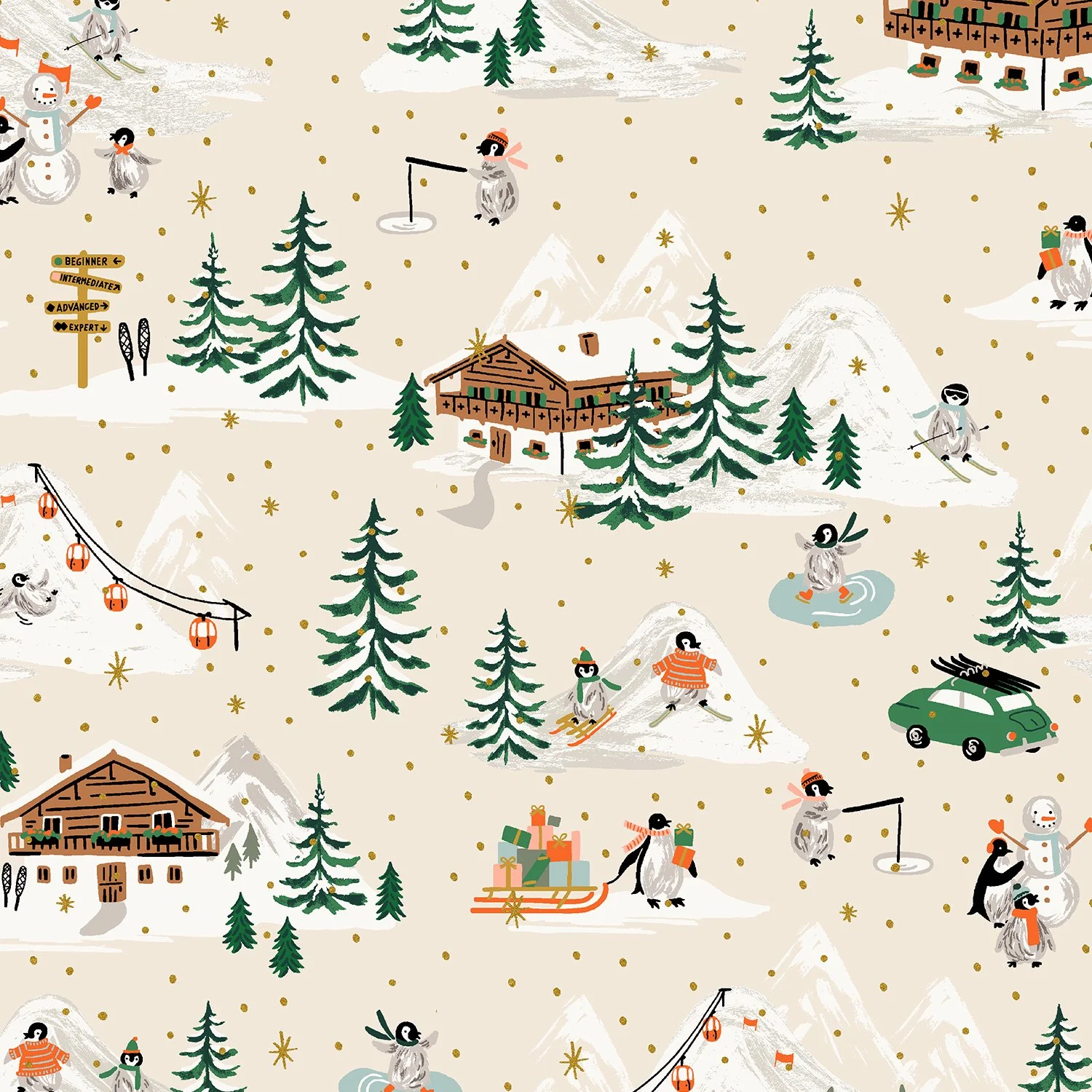 Penguin Village Cream -Holiday Classics 4 by Rifle Paper Co.