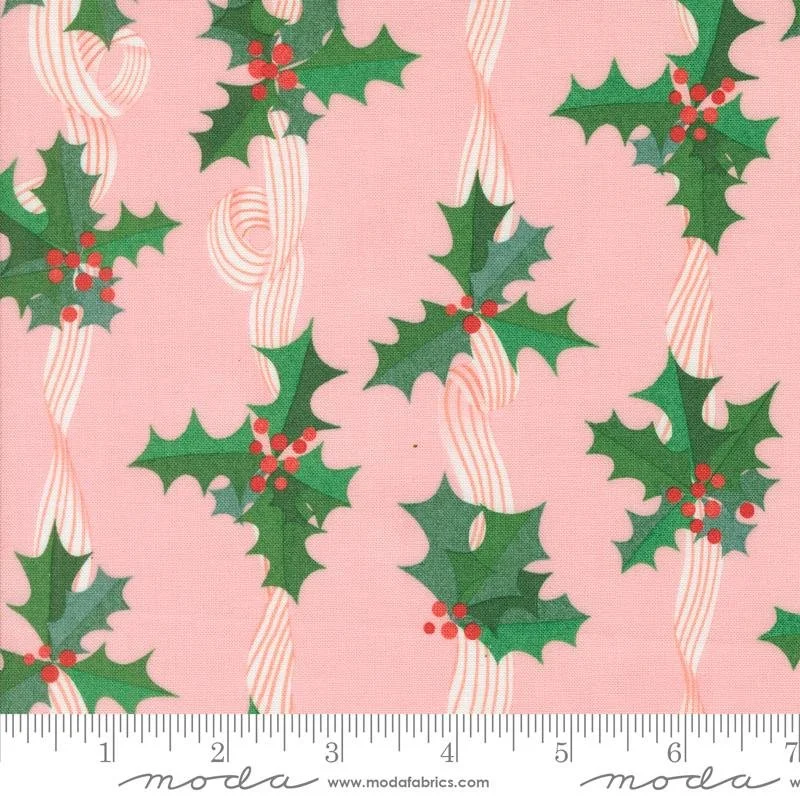 Holly Stripes Cotton Candy-Tiny Christmas by Lizzy House