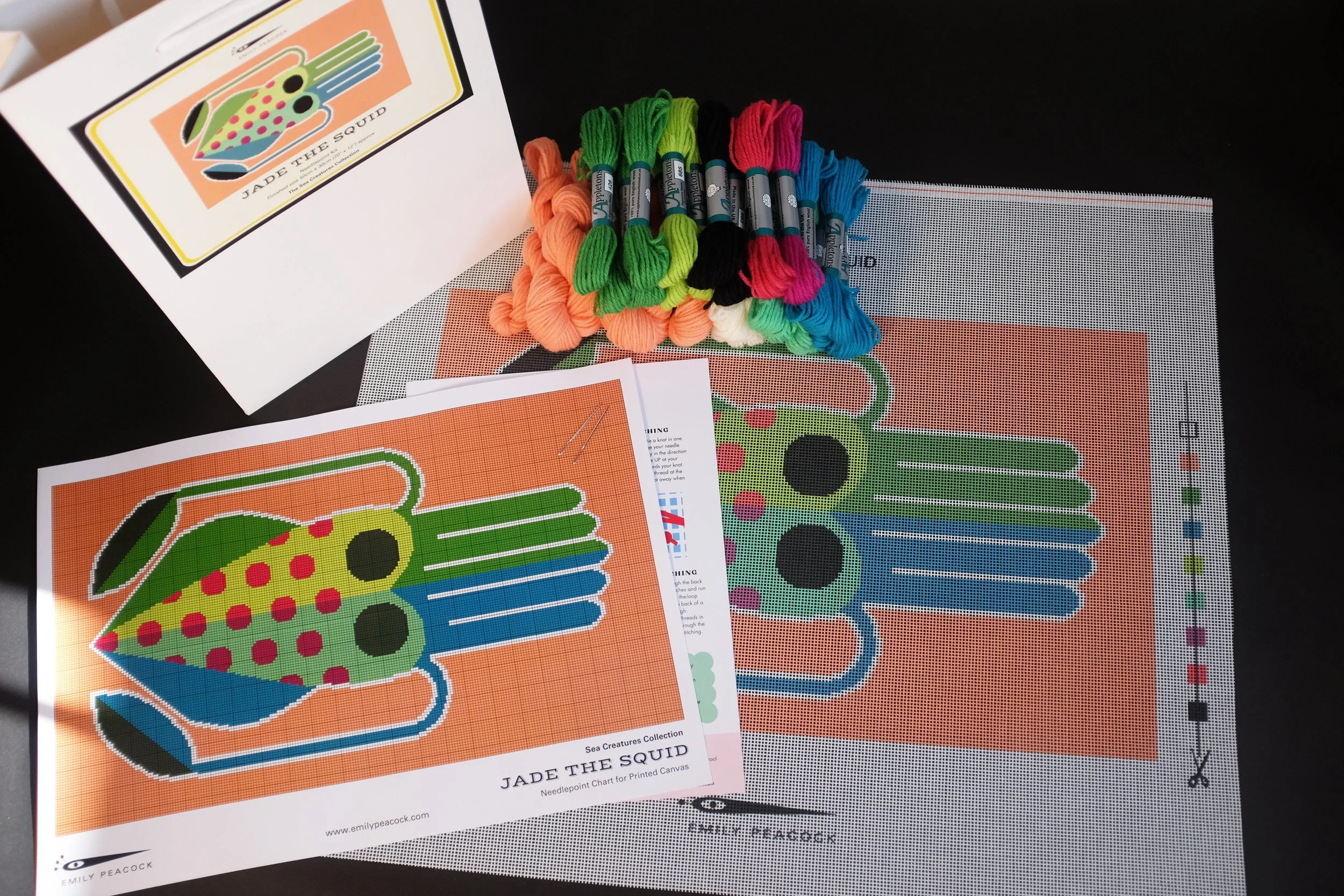 Jade The Squid Printed Canvas Needlepoint Kit- Emily Peacock