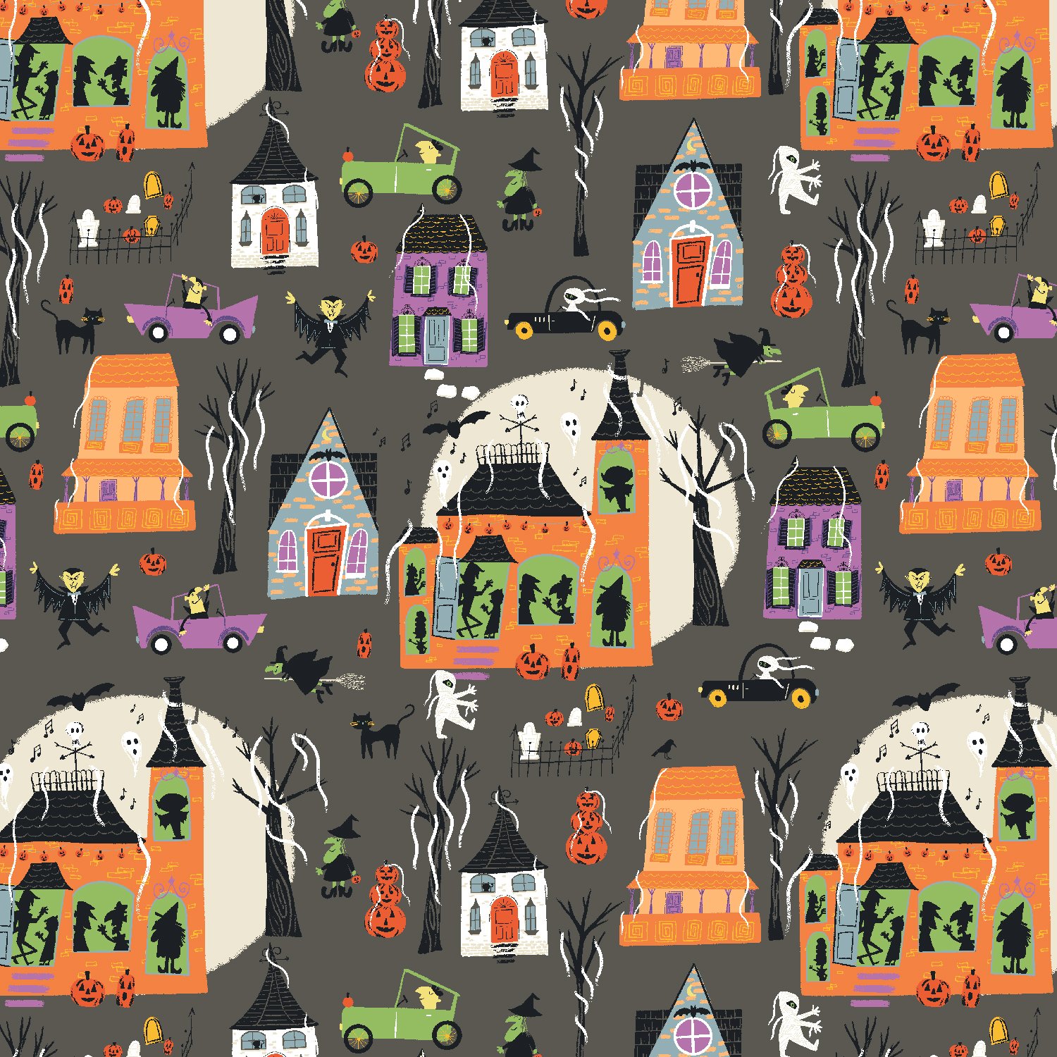 Live, Laugh, Scare Block Party Grey-Monster Block Party by Cotton + Steel