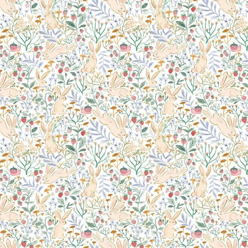 Field Bunnies White- Strawberry Jam by Clara Jean