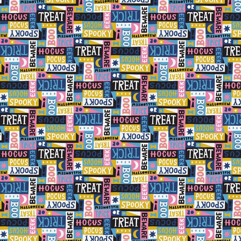 Halloween Words Pink -Halloween Night by Kate Larson and  PBS Fabrics