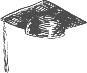 Black and white illustration of a graduation cap with tassel.
