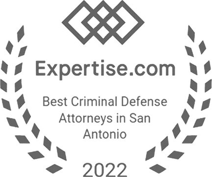 Badge with laurel wreath surrounding the text: 'Expertise.com Best Criminal Defense Attorneys in San Antonio 2022'.