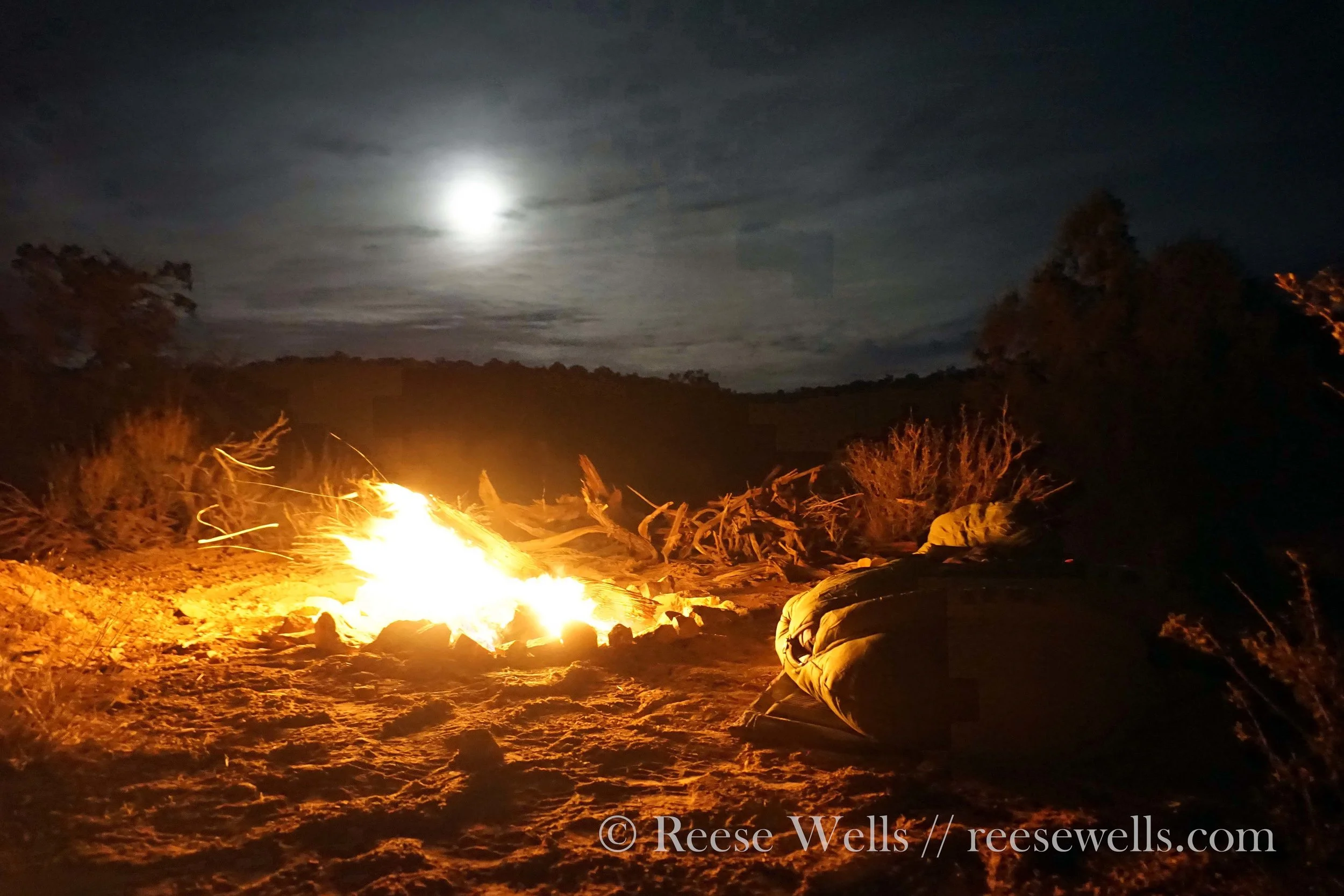 Goblin moon on the first night. It was cold out, sleeping next to the fire pit as the wind blew in the other direction.