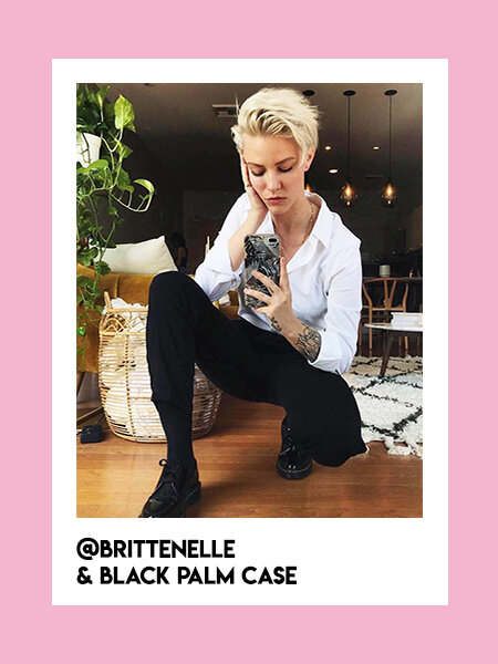 Influencer Brittenelle Lesbian LGBTQ @brittenelle with Black Leaf Palm Design iPhone Case