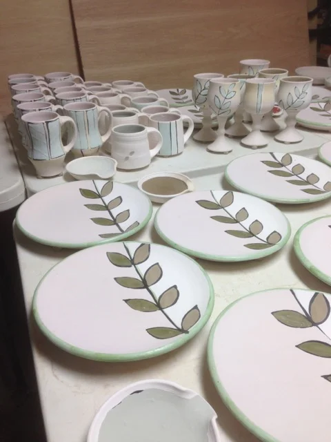 Everything is glazed and ready for the kiln
