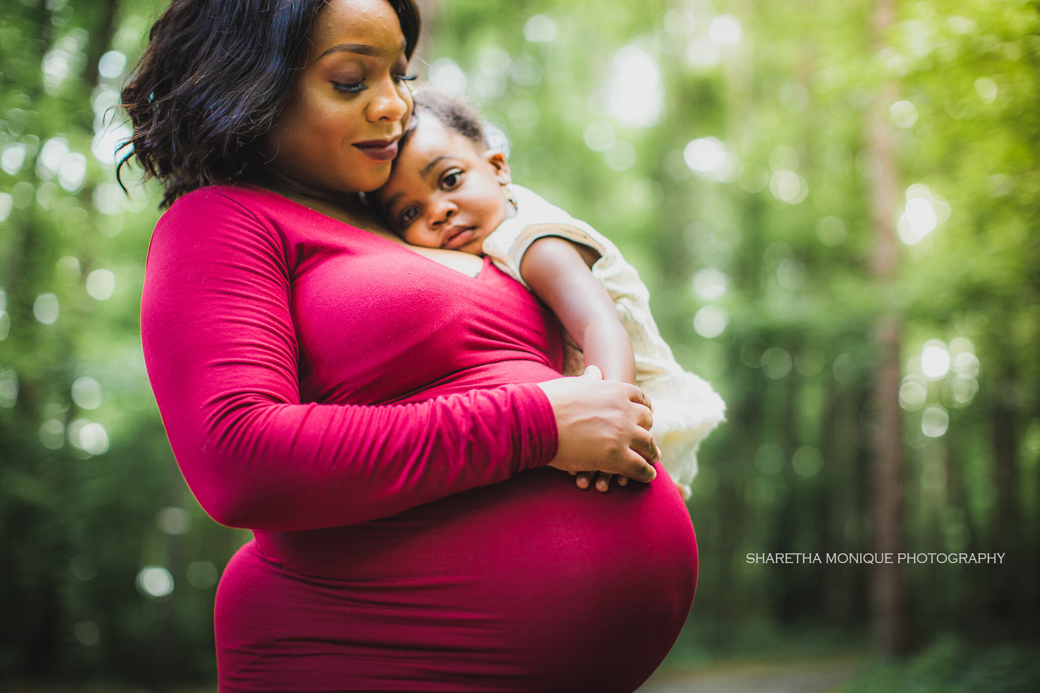 MommyandMe Photo Latta Nature Preserve Maternity Session Charlotte NC Sharetha Monique Photography Burgundy Maternity Gown Lake Norman.jpg