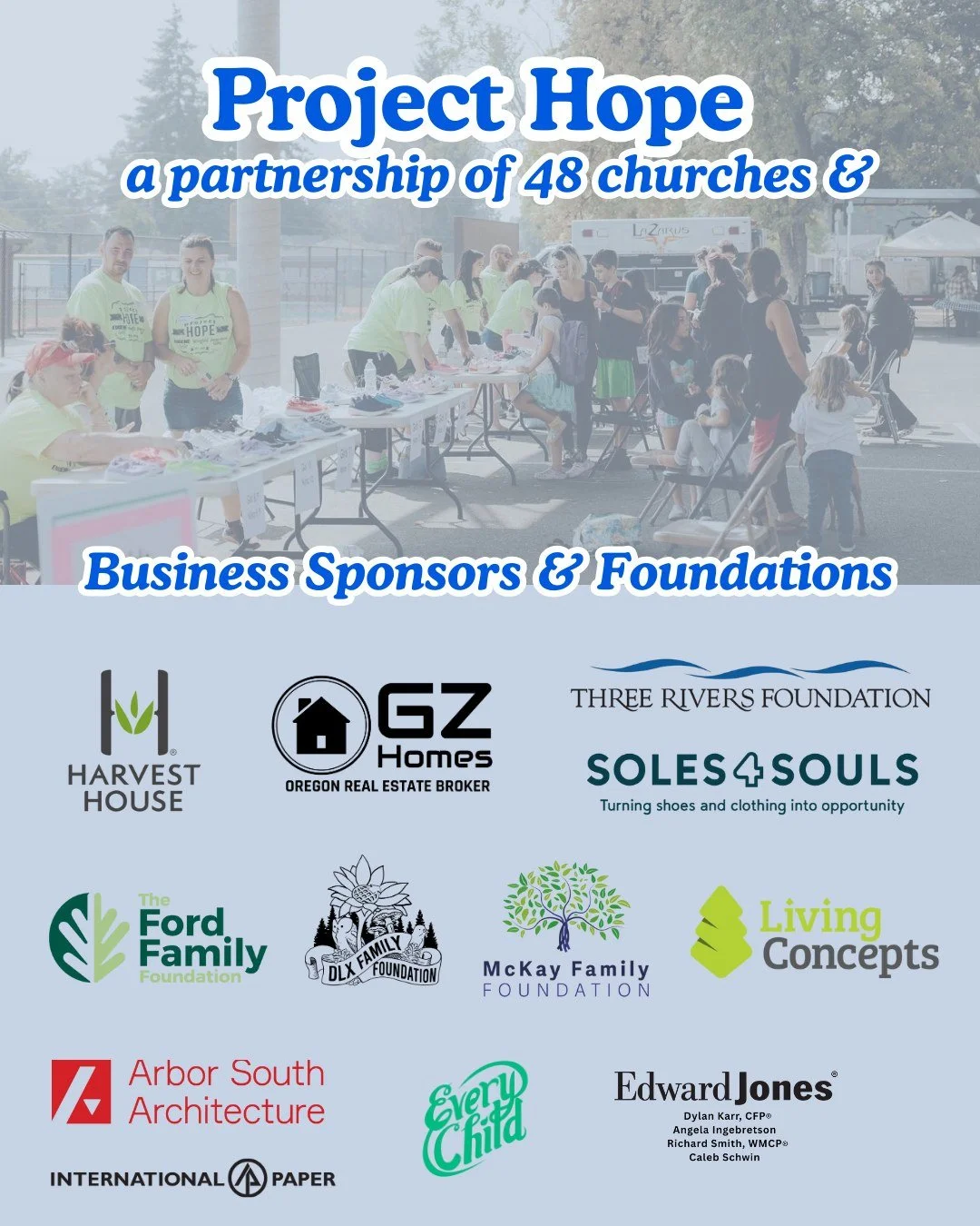 A moment for our Business Sponsors &amp; Foundations that give generously so we can provide more than 3,000 students with new, quality athletic shoes at Project Hope! We are so grateful for your investment in our community&rsquo;s kids!

About Projec