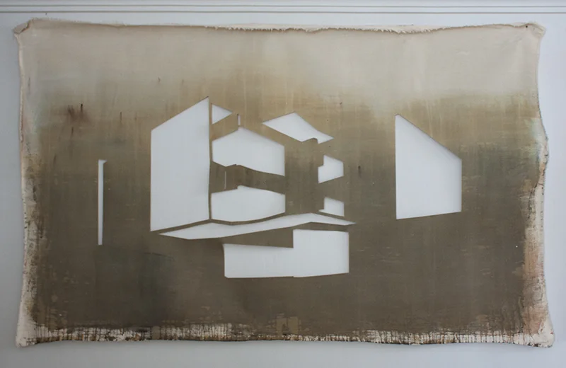 Sin título IX (Edificio Olympia) , 2012, óleo sobre tela calada, 140 x 200 cm.