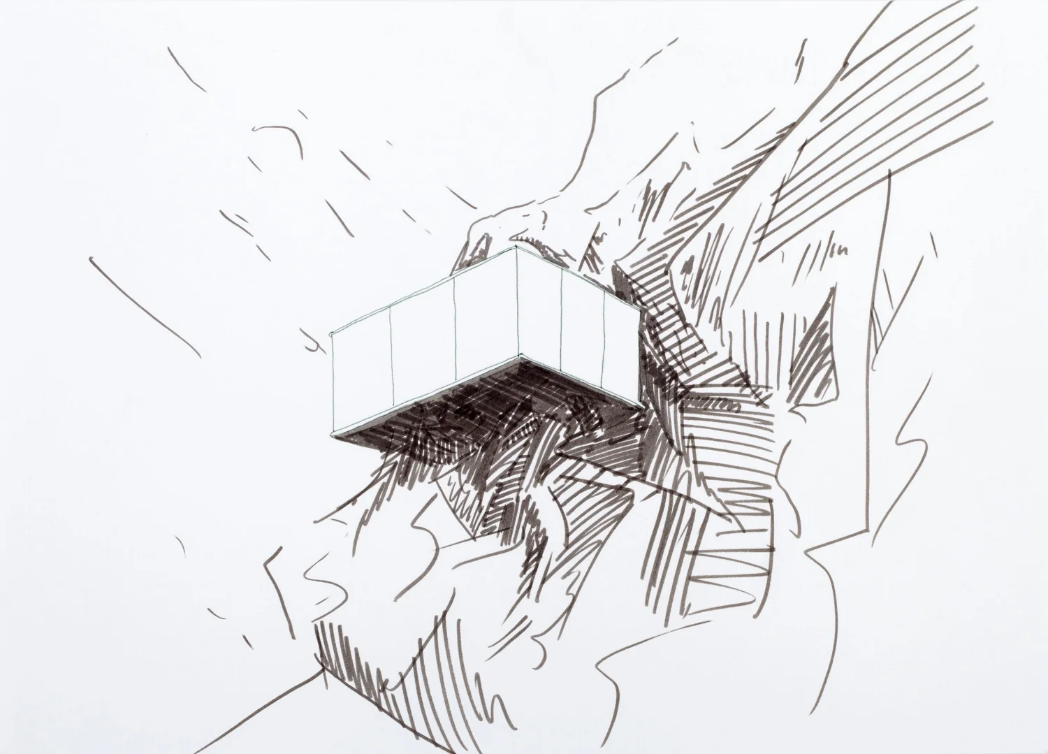 Casa de vidrio 1 , 2014, tinta sobre papel, 30 x 41 cm.