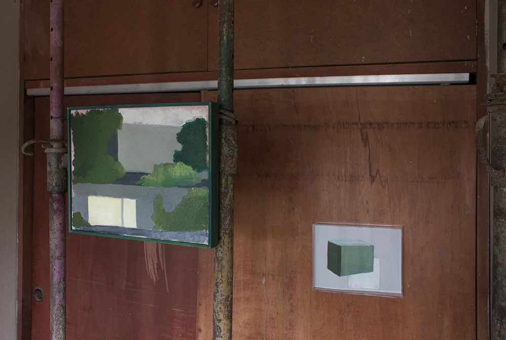 Vivienda privada 1974 , 2017, óleo sobre tela, 33 x 43 cm. Terre des hommes , 2017, óleo sobre papel, 22 x 28 cm.