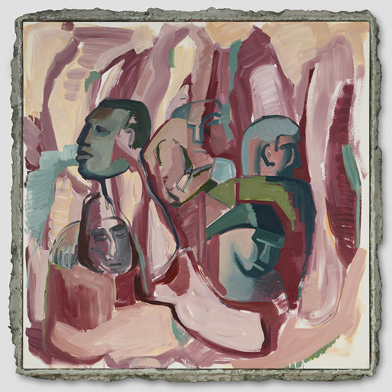    X105 (Nuevas Masas)  , 2020, óleo sobre tela, marco de madera, cemento, arena y pigmentos, 122 x 122 cm 