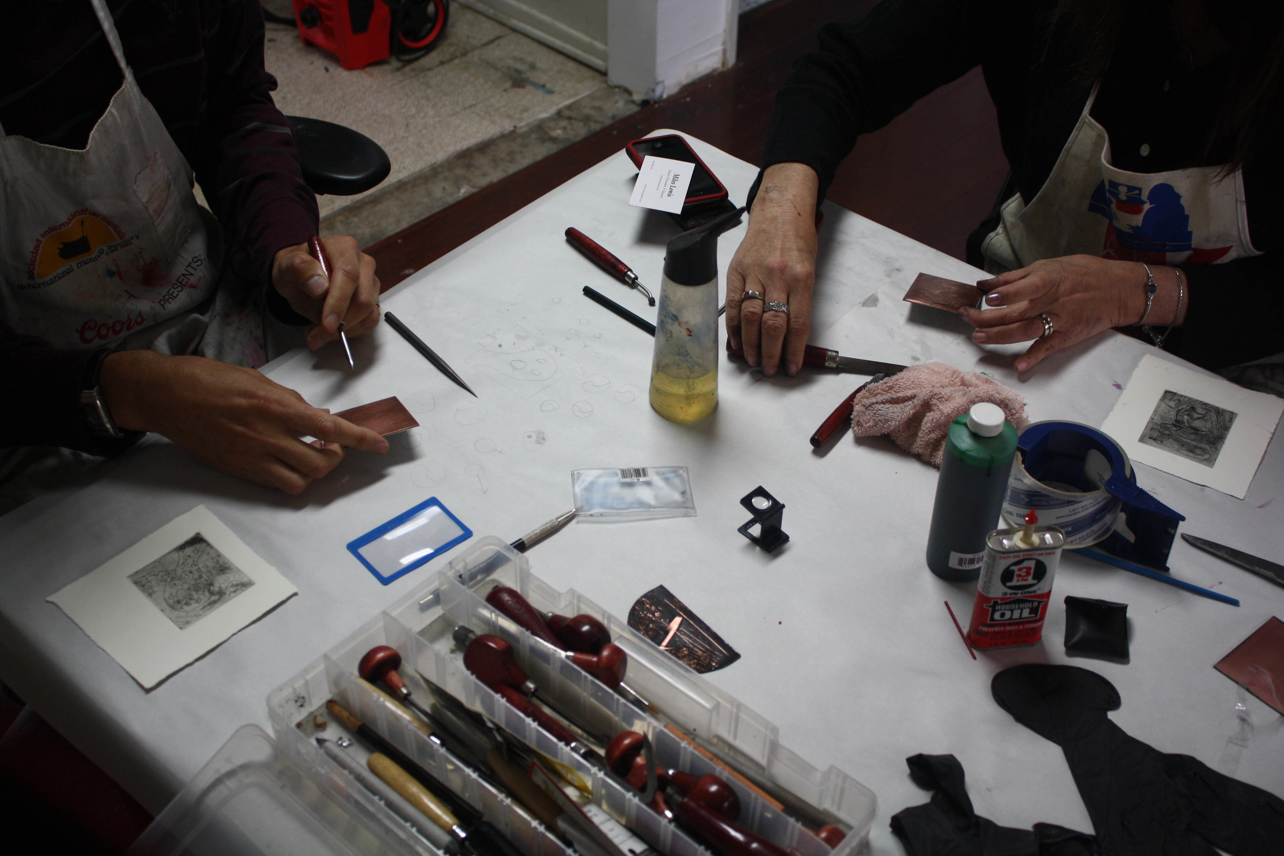 Hands From a Workshop in Copper-Plate Etching - Spring 2014