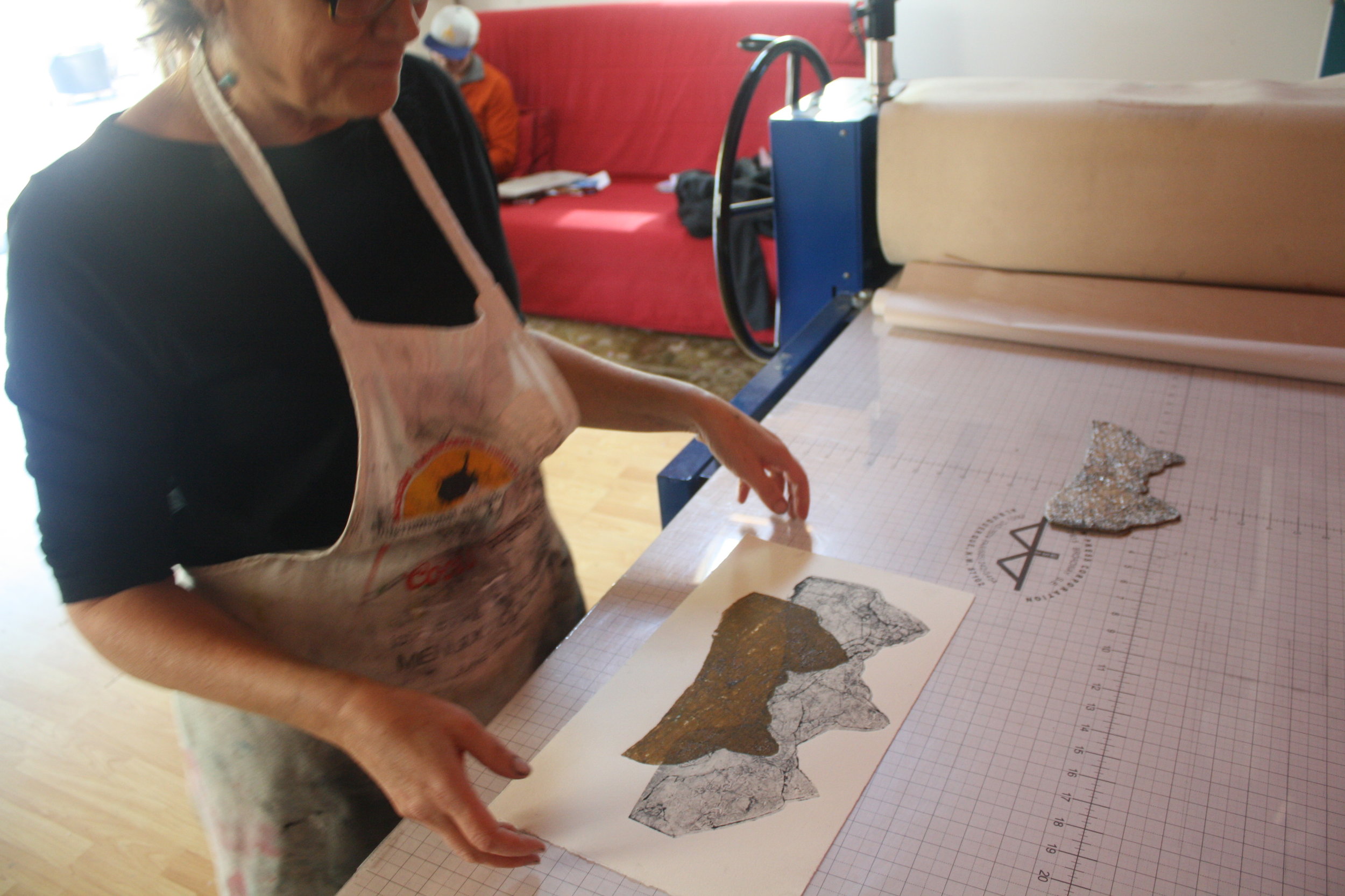 Community Artist Producing Collagraphs in Open Workshop - Fall 2014