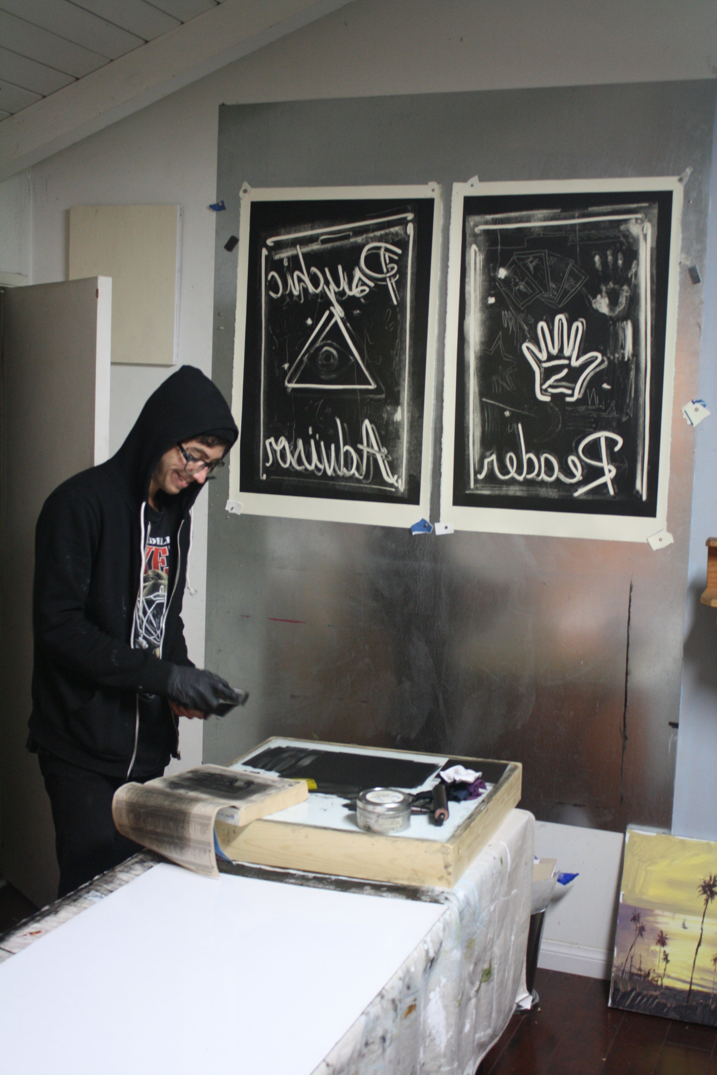 Visiting Artist Nathan Zeidman Preparing Ink for Monotyping - Spring 2014