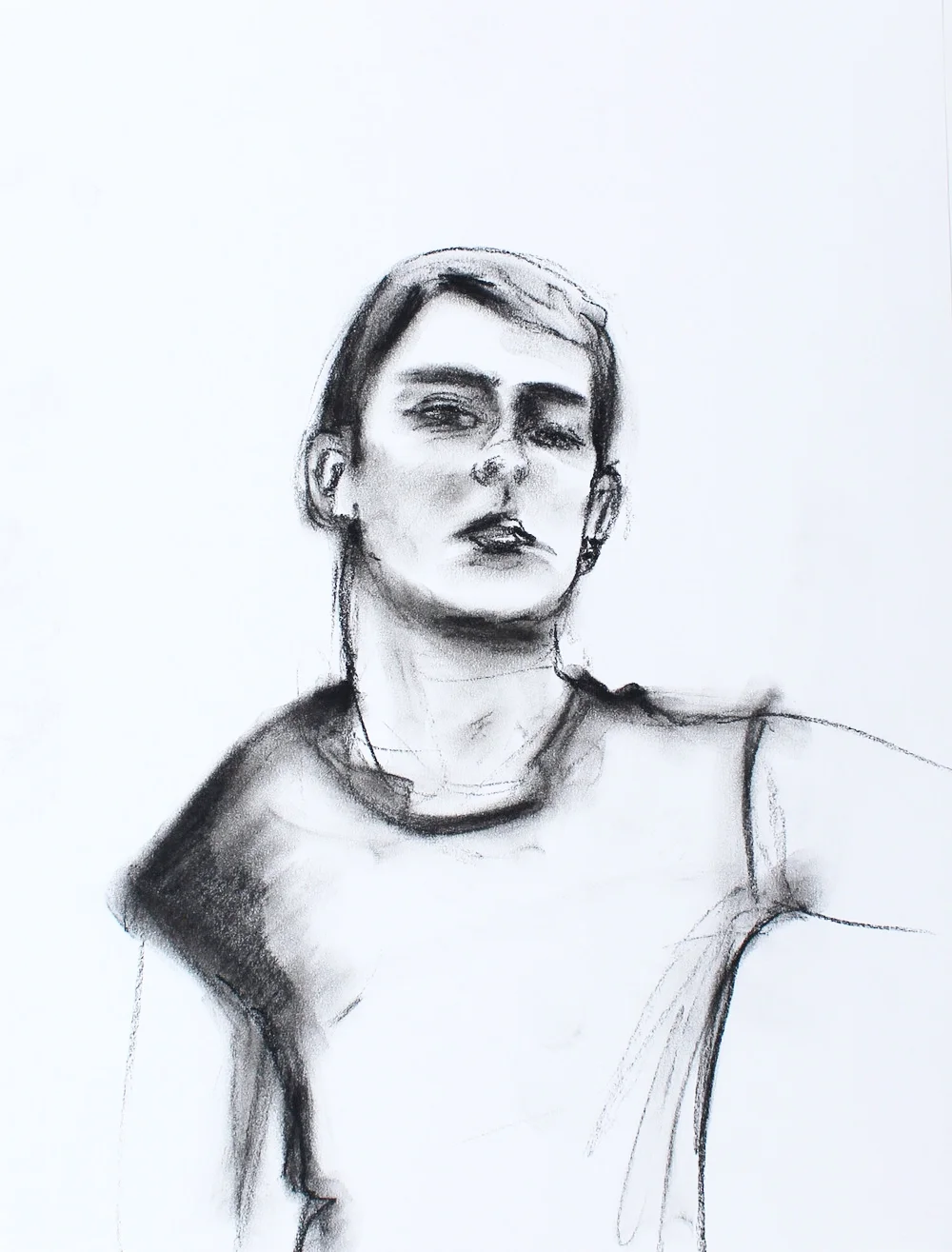 Regard - $55 - Conte Crayon on Paper, 10.5'' x 14'' UNFRAMED.