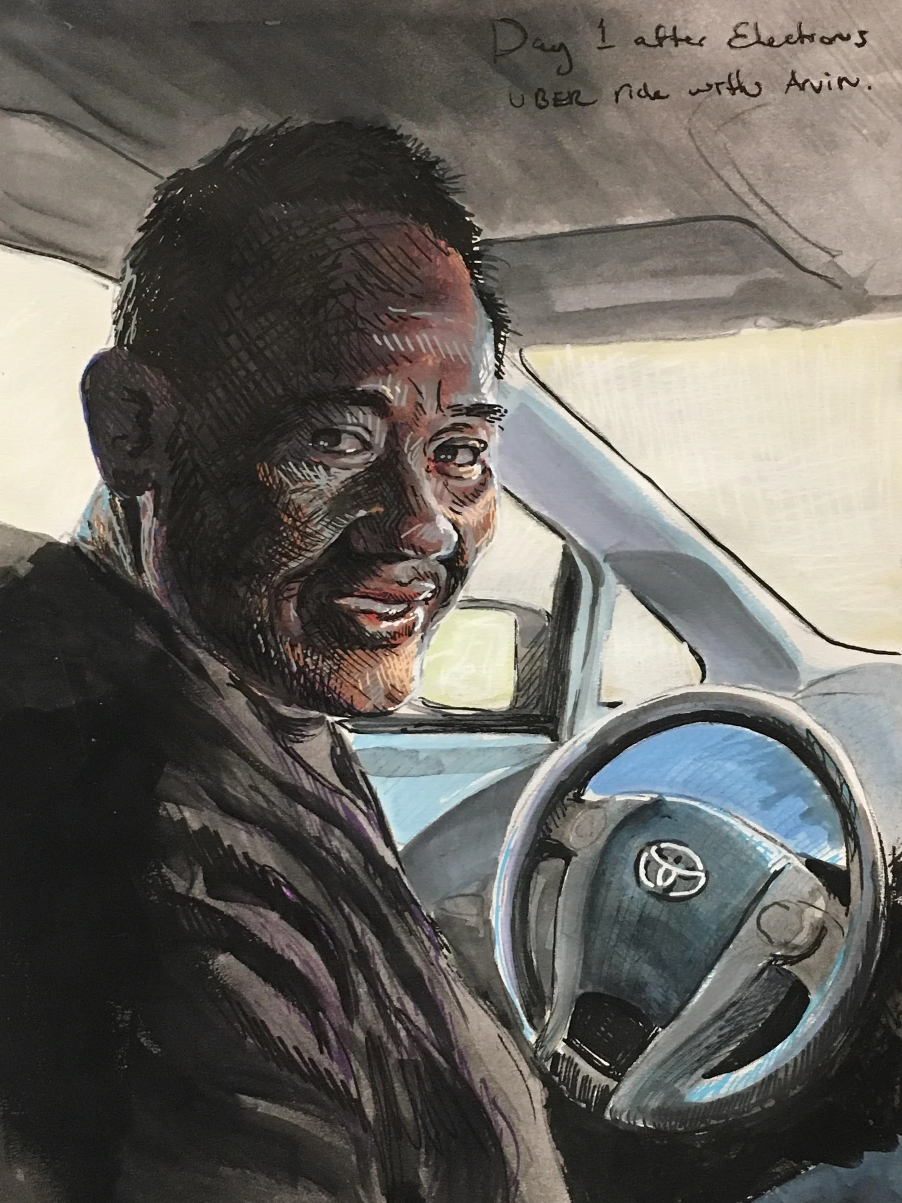 Day One, After Elections - $200 - Acrylic Paint and Marker on Paper, 9'' x 12'' UNFRAMED.