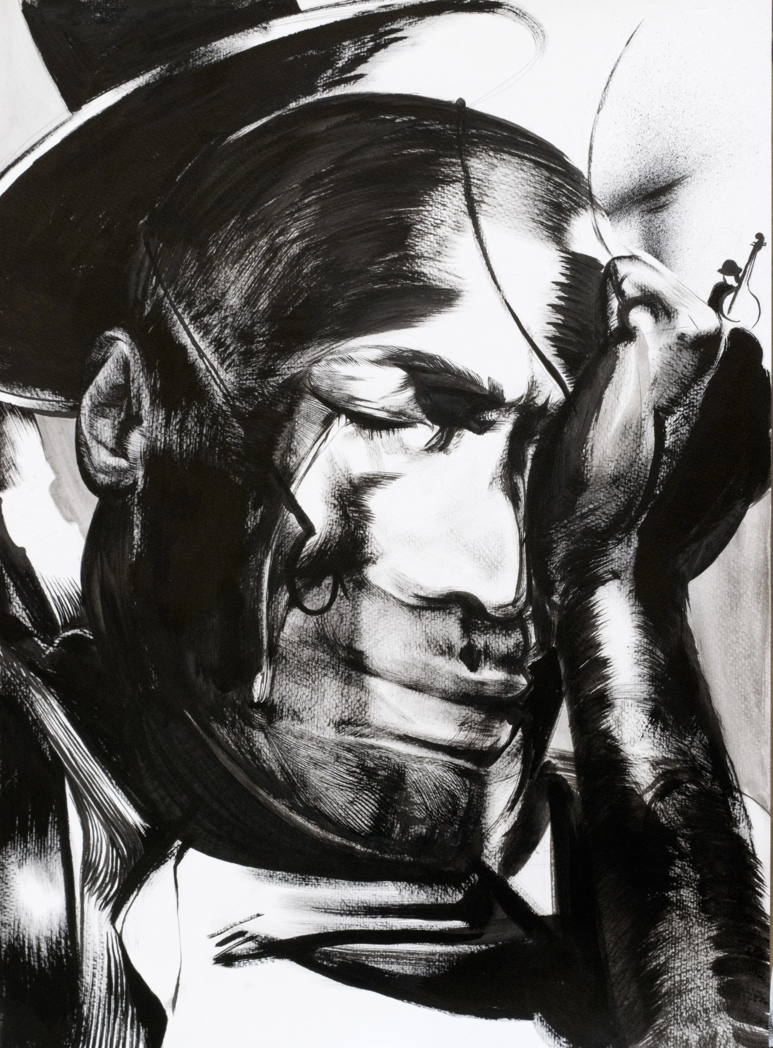 Crying Jazzer - $350 - Ink on Paper, 18'' x 24'' UNFRAMED.