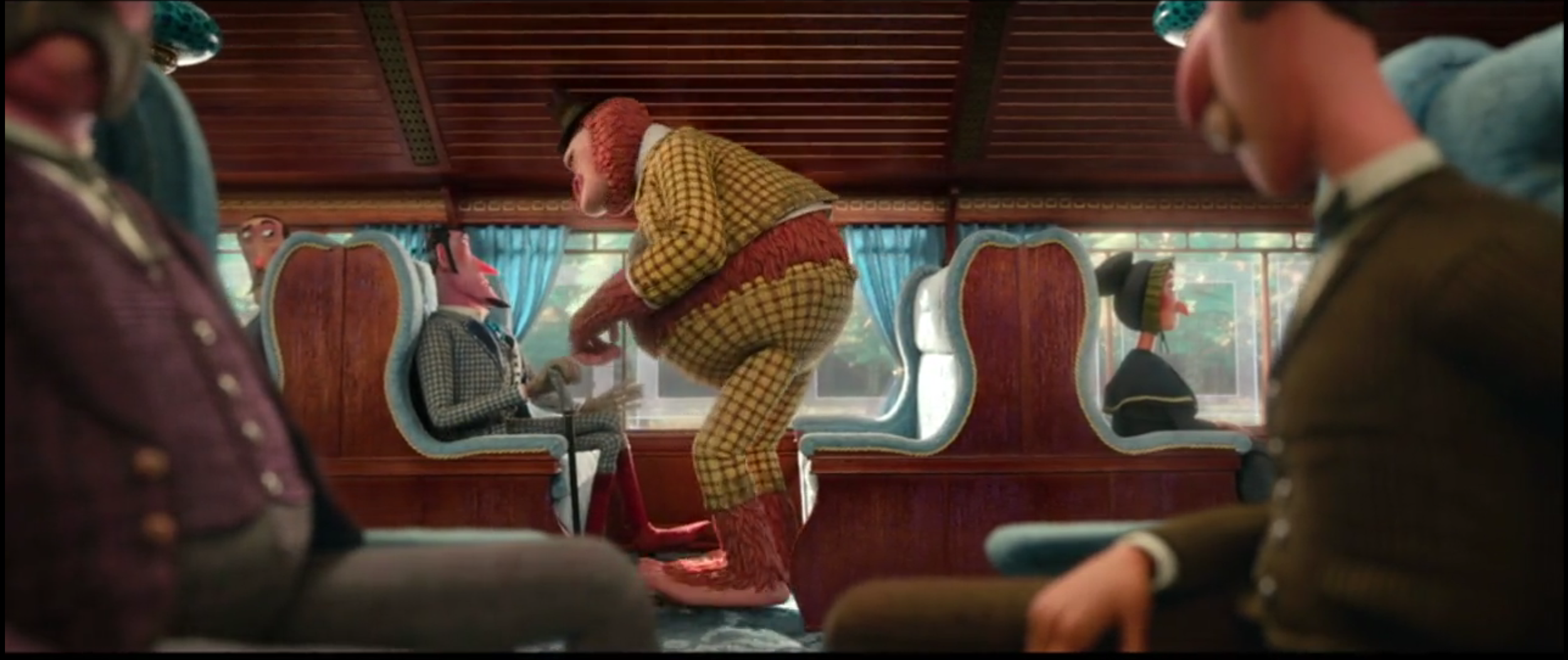  Fabricated curtains, heat pressed seats and set dressed train car. 
