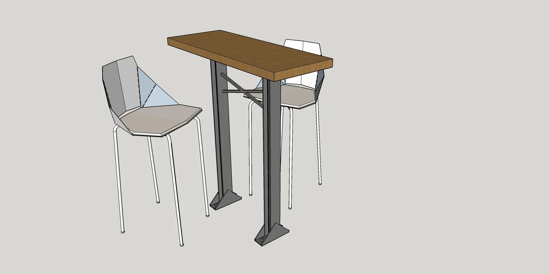 Slab Table - Tall slab table made from steel and Butternut. Accompanied by the Bludot Real Good barstool.