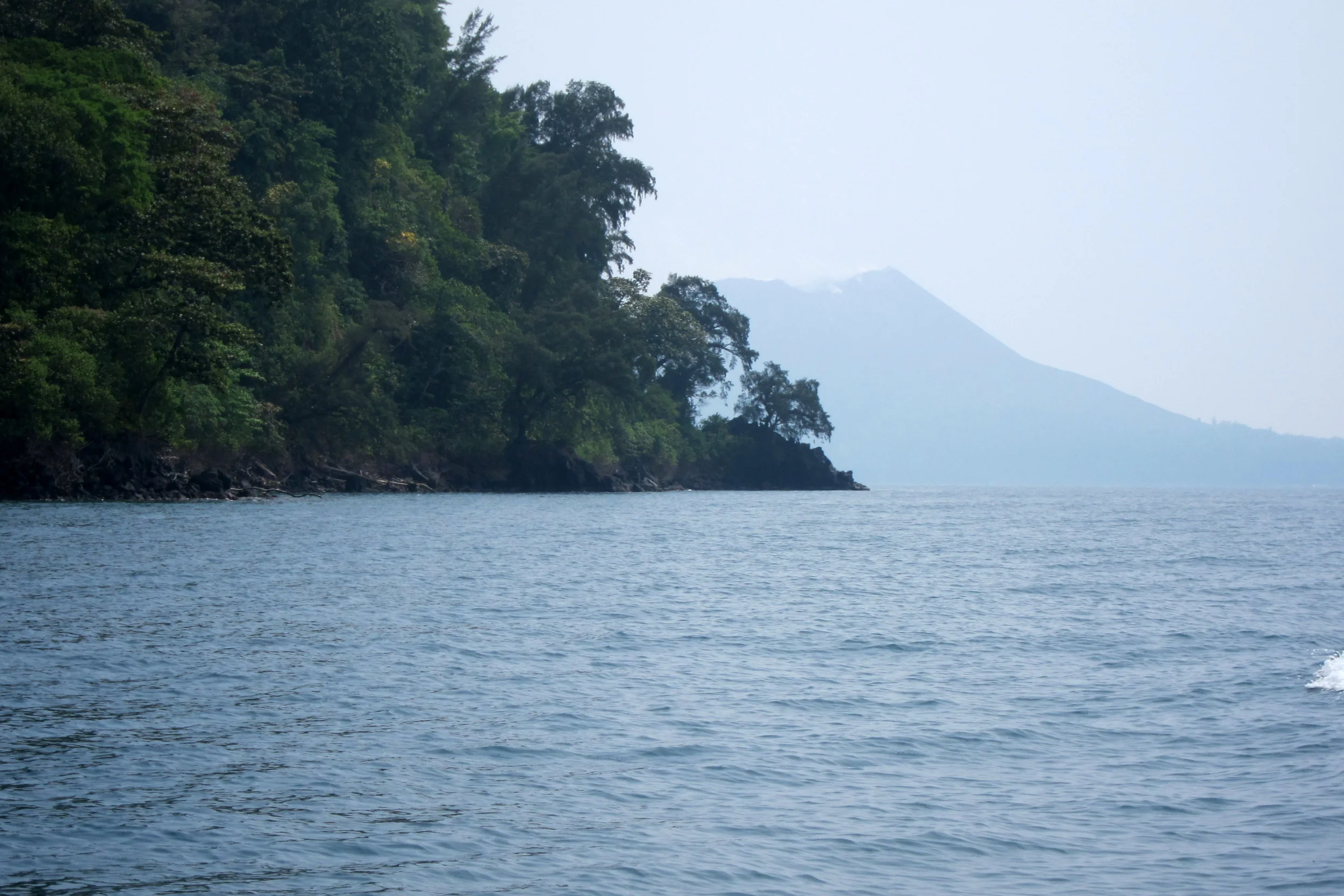  Rakata, the remanant of Krakatau, in the foreground, with Anak Krakatau in the distance. Before the 1883 eruption, Krakatau covered all of this area and more. 