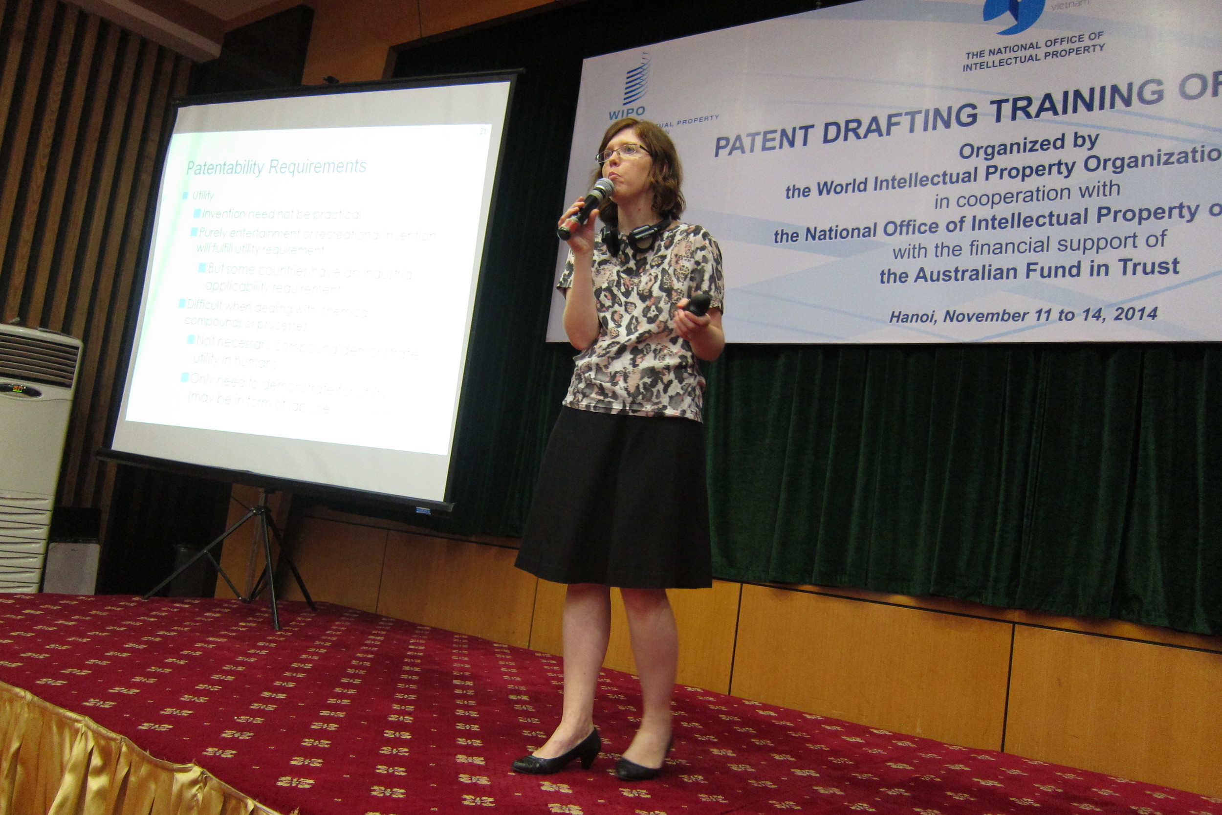  Becky teaching patentability requirements on the first day of the workshop. 