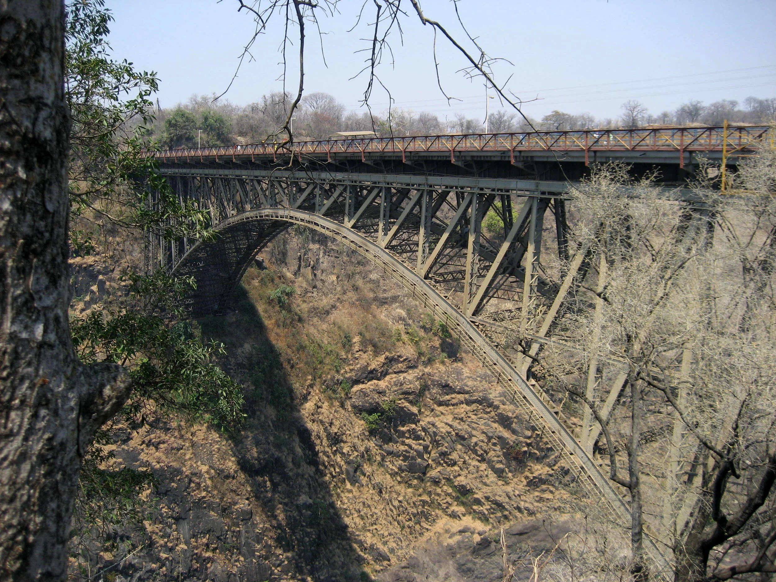  The Victoria Falls Bridge, which spans the Zambezi River and provides passage between Zambia and Zimbabwe. 