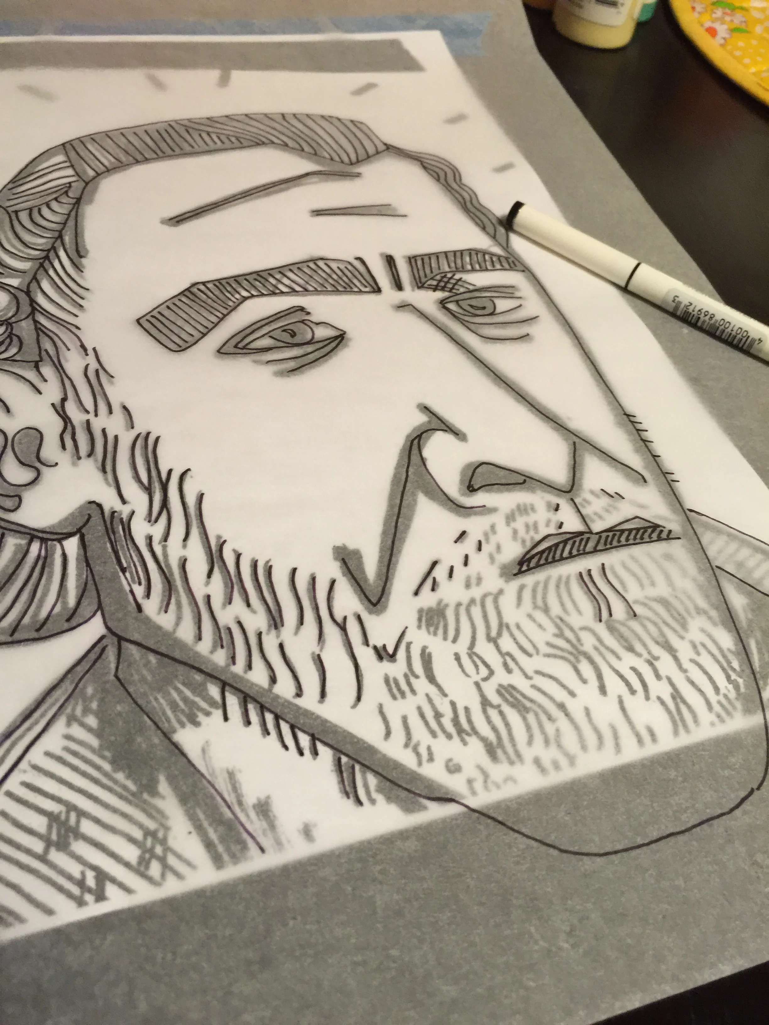 Charles Bukowski in progress illustration