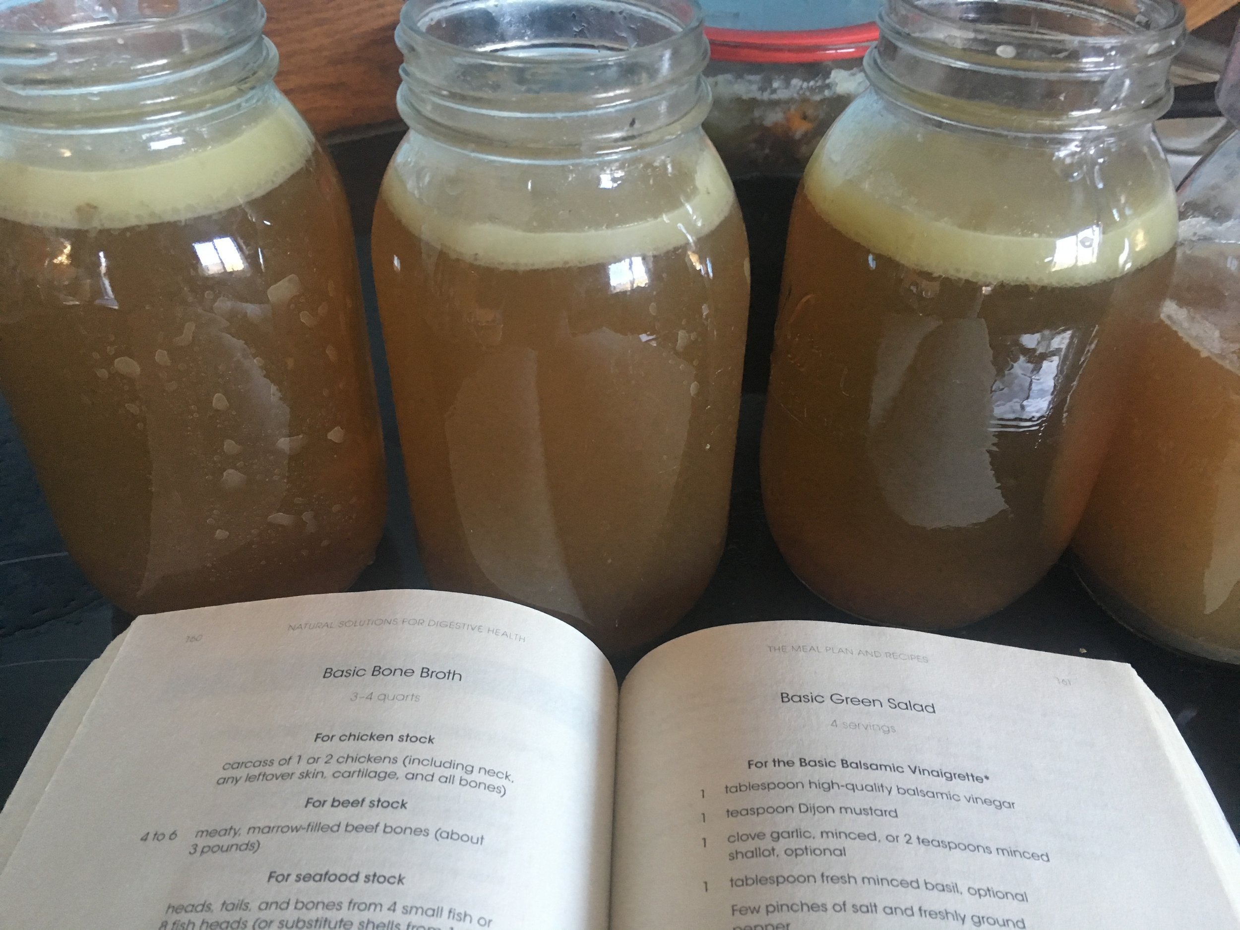 Ox tail bone broth with some yummy fat...recipe adapted from Natural Solutions for Digestive Health.&nbsp;