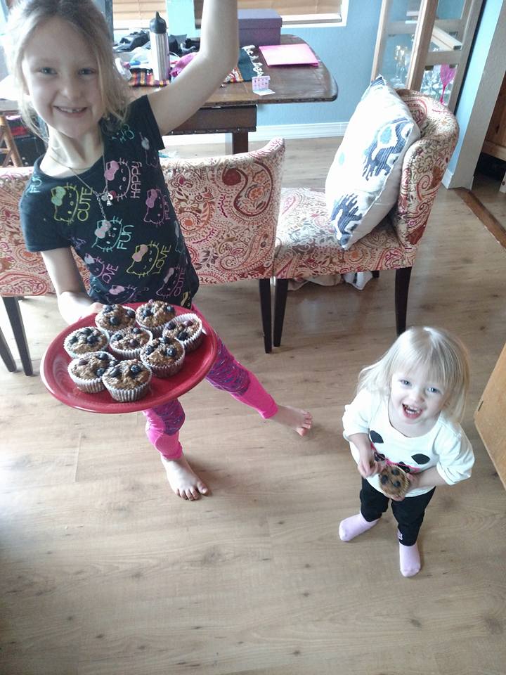 Pailey and Tanna loving the muffins!