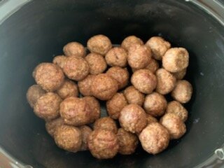Meatballs in crockpot before sauce
