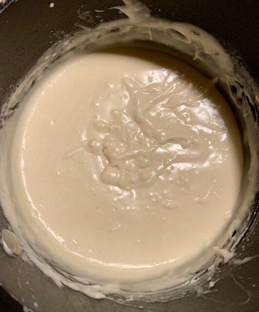Butter, flour, and almond milk mixture before being added to the crockpot