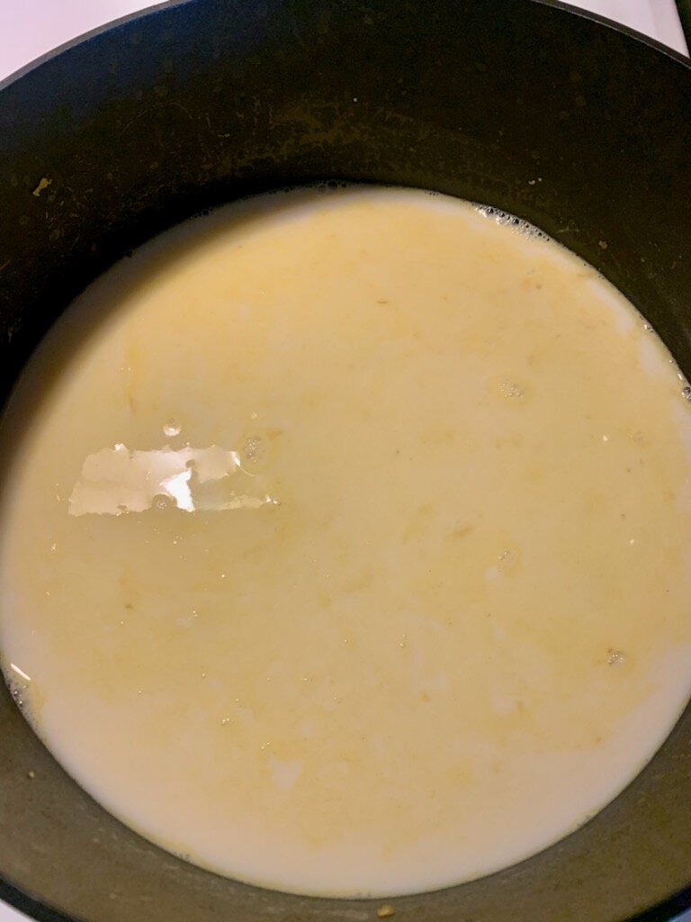 Milk and chicken broth have been aded