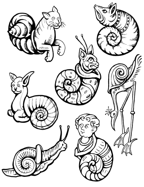 Medieval Marginalia: Snail Designs