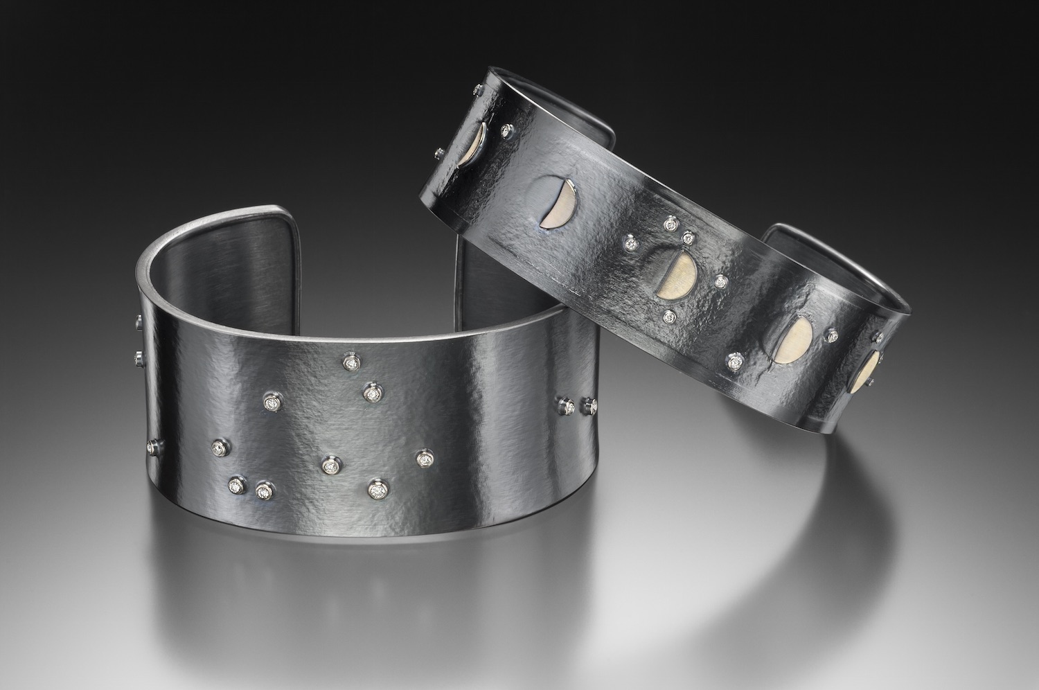 Star Map Cuff and Simple Moon Phases Cuff with Diamonds