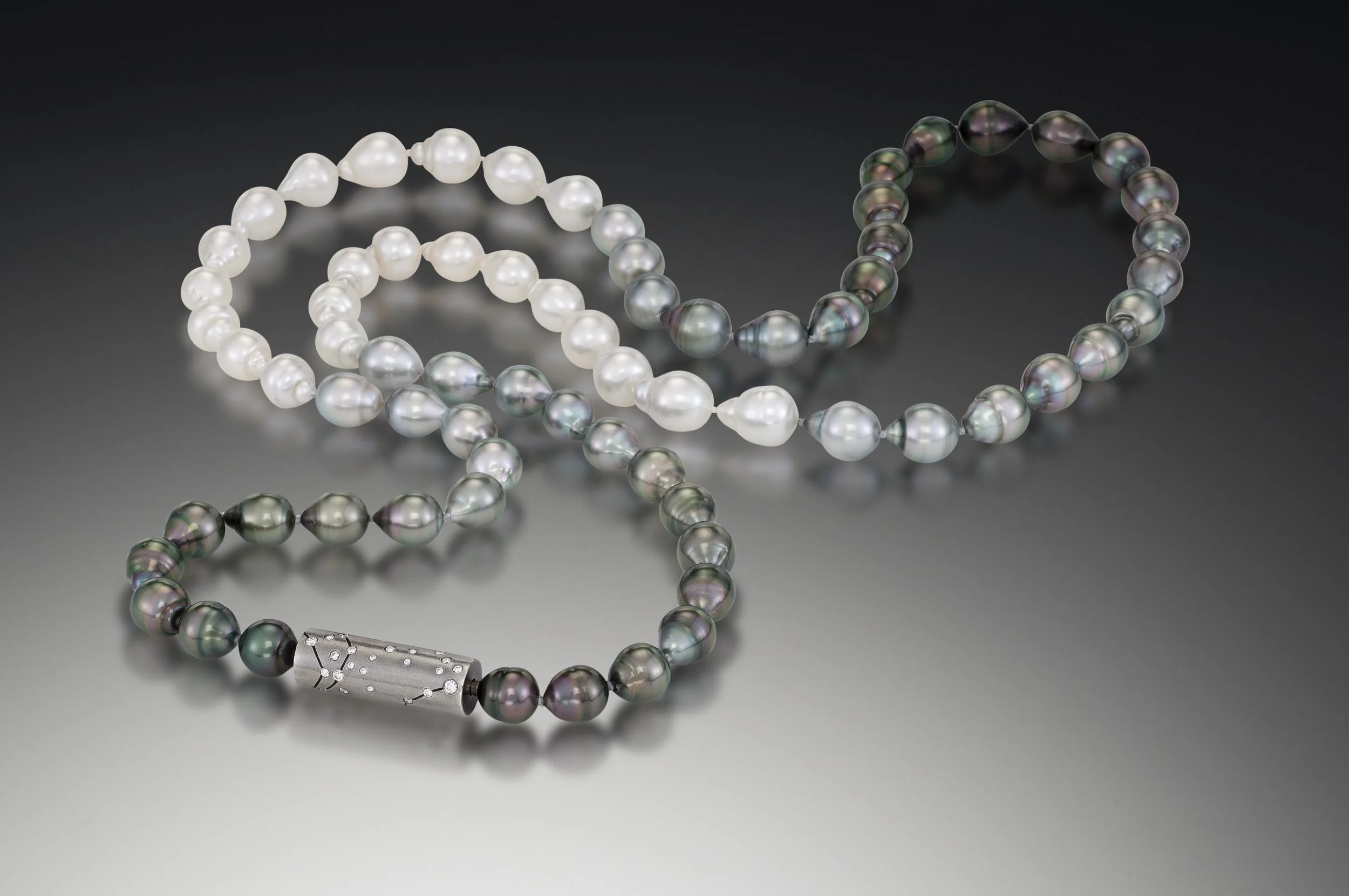 Cylinder Clasp on Ombré Double Strand of South Sea &amp; Tahitian Pearls
