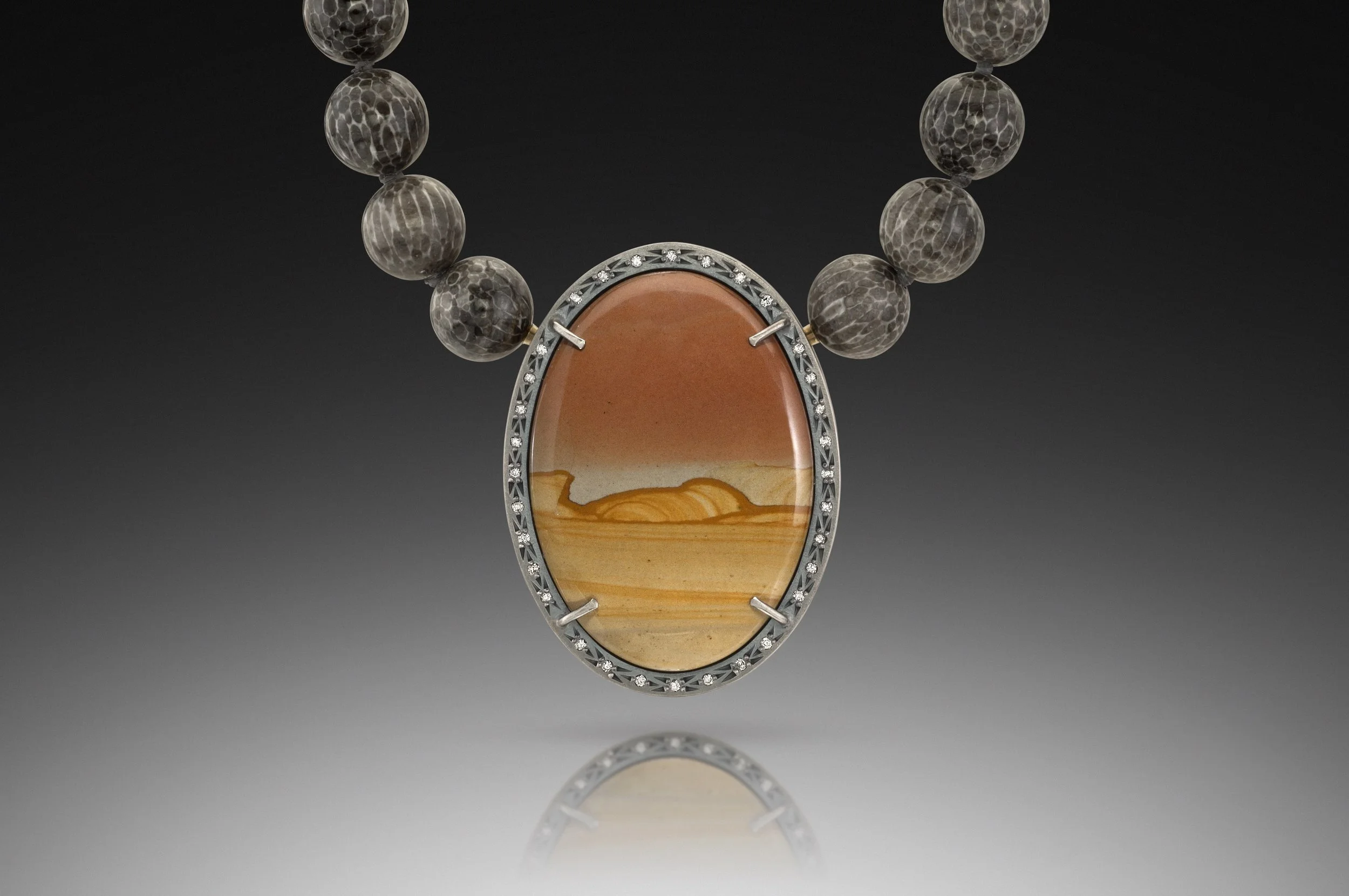 Deer Sky Picture Jasper on Fossilized Coral Beads