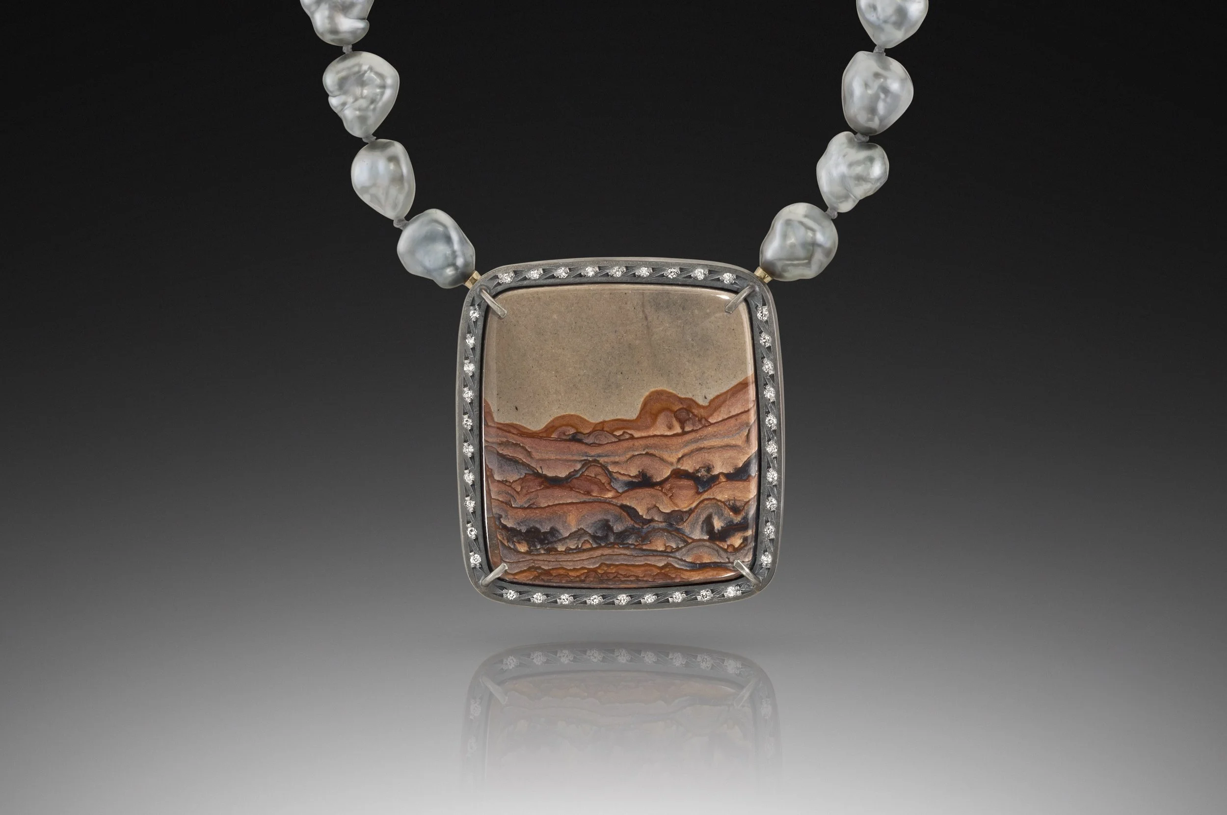 Deschutes Picture Jasper Necklace on Keshi Pearls